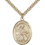 St. Eustachius Medal, Gold Filled, Large - 24&quot; 2.4mm Gold Plated Chain + Clasp