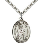 St. Grace Medal, Sterling Silver, Large - 24&quot; 2.4mm Rhodium Plate Chain + Clasp