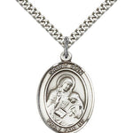 St. Ann Medal, Sterling Silver, Large - 24&quot; 2.4mm Rhodium Plate Chain + Clasp