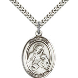 St. Ann Medal, Sterling Silver, Large - 24&quot; 2.4mm Rhodium Plate Chain + Clasp