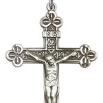 Crucifix Pendant, Sterling Silver - 24&quot; 2.4mm Rhodium Plate Endless Chain