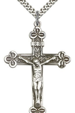Crucifix Pendant, Sterling Silver - 24&quot; 2.4mm Rhodium Plate Endless Chain