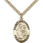 St. Anthony of Padua Medal, Gold Filled - 24&quot; 2.4mm Gold Plated Endless Chain