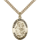 St. Anthony of Padua Medal, Gold Filled - 24&quot; 2.4mm Gold Plated Endless Chain