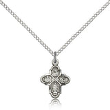 4 Way Cross Pendant, Sterling Silver - 18&quot; 1.2mm Sterling Silver Chain + Clasp