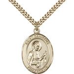 St. Camillus of Lellis Medal, Gold Filled, Large - 24&quot; 2.4mm Gold Plated Chain + Clasp