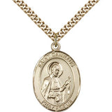St. Camillus of Lellis Medal, Gold Filled, Large - 24&quot; 2.4mm Gold Plated Chain + Clasp