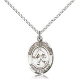St. Sebastian Field Hockey Medal, Sterling Silver, Medium - 18&quot; 1.2mm Sterling Silver Chain + Clasp