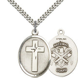 National Guard Cross Pendant, Sterling Silver - 24&quot; 2.4mm Rhodium Plate Endless Chain