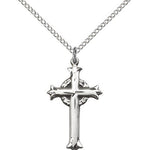Cross Pendant, Sterling Silver - 18&quot; 1.2mm Sterling Silver Chain + Clasp
