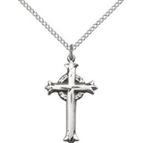 Cross Pendant, Sterling Silver - 18&quot; 1.2mm Sterling Silver Chain + Clasp