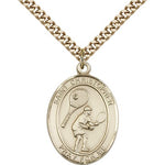 St. Christopher Tennis Medal, Gold Filled, Large - 24&quot; 2.4mm Gold Plated Chain + Clasp