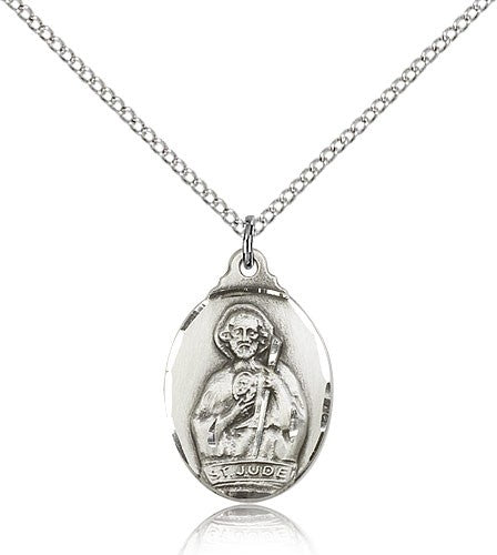 St. Jude Medal, Sterling Silver - 18&quot; 1.2mm Sterling Silver Chain + Clasp
