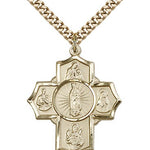 5 Way Cross Motherhood Medal, Gold Filled - 24&quot; 2.4mm Gold Plated Endless Chain