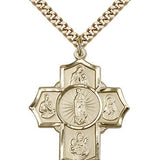 5 Way Cross Motherhood Medal, Gold Filled - 24&quot; 2.4mm Gold Plated Endless Chain
