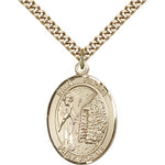 St. Fiacre Medal, Gold Filled, Large - 24&quot; 2.4mm Gold Plated Chain + Clasp