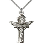 Trinity Crucifix Pendant, Sterling Silver - 18&quot; 1.2mm Sterling Silver Chain + Clasp
