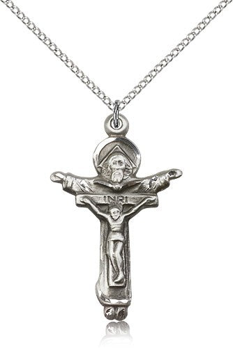 Trinity Crucifix Pendant, Sterling Silver - 18&quot; 1.2mm Sterling Silver Chain + Clasp