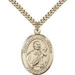 St. Martin De Porres Medal, Gold Filled, Large - 24&quot; 2.4mm Gold Plated Chain + Clasp