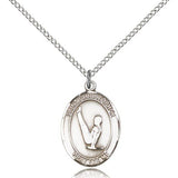 St. Christopher Gymnastics Medal, Sterling Silver, Medium - 18&quot; 1.2mm Sterling Silver Chain + Clasp
