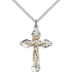 Crucifix Pendant, Two-Tone - 18&quot; 1.2mm Sterling Silver Chain + Clasp