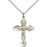 Crucifix Pendant, Two-Tone - 18&quot; 1.2mm Sterling Silver Chain + Clasp