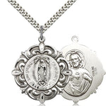 Our Lady of Guadalupe Medal, Sterling Silver - 24&quot; 2.4mm Rhodium Plate Endless Chain