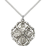 5 Way Cross Pendant, Sterling Silver - 18&quot; 1.2mm Sterling Silver Chain + Clasp