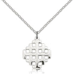 Jerusalem Cross Pendant, Sterling Silver - 18&quot; 1.2mm Sterling Silver Chain + Clasp