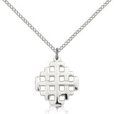 Jerusalem Cross Pendant, Sterling Silver - 18&quot; 1.2mm Sterling Silver Chain + Clasp