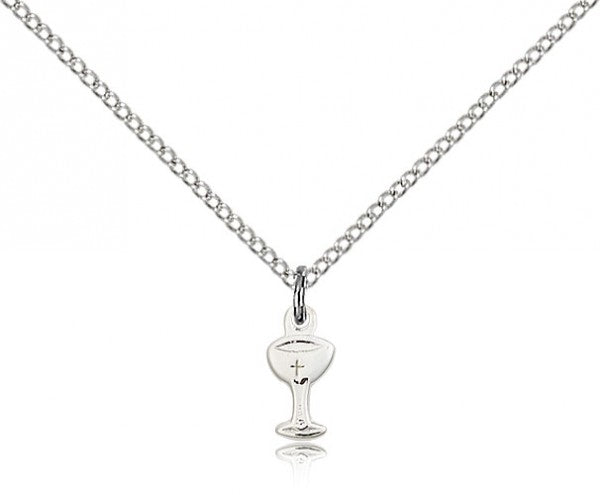 Chalice Medal, Sterling Silver - 18&quot; 1.2mm Sterling Silver Chain + Clasp