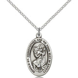 St. Christopher Medal, Sterling Silver - 18&quot; 1.2mm Sterling Silver Chain + Clasp