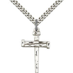 Nail Cross Pendant, Sterling Silver - 18&quot; 1.2mm Sterling Silver Chain + Clasp