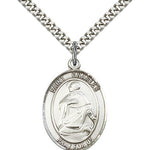 St. Charles Borromeo Medal, Sterling Silver, Large - 24&quot; 2.4mm Rhodium Plate Chain + Clasp