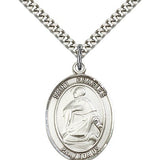 St. Charles Borromeo Medal, Sterling Silver, Large - 24&quot; 2.4mm Rhodium Plate Chain + Clasp