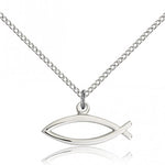 Fish Medal, Sterling Silver - 18&quot; 1.2mm Sterling Silver Chain + Clasp