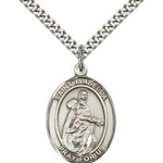 St. Isabella of Portugal Medal, Sterling Silver, Large - 24&quot; 2.4mm Rhodium Plate Chain + Clasp