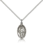 Miraculous Medal, Sterling Silver - 18&quot; 1.2mm Sterling Silver Chain + Clasp