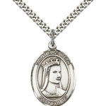 St. Elizabeth of Hungary Medal, Sterling Silver, Large - 24&quot; 2.4mm Rhodium Plate Chain + Clasp