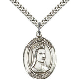 St. Elizabeth of Hungary Medal, Sterling Silver, Large - 24&quot; 2.4mm Rhodium Plate Chain + Clasp