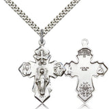 4 Way Cross Pendant, Sterling Silver - 24&quot; 2.4mm Rhodium Plate Endless Chain