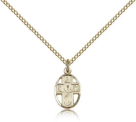 5 Way Cross Chalice Medal, Gold Filled - Gold-tone