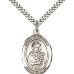 St. Christian Demosthenes Medal, Sterling Silver, Large - 24&quot; 2.4mm Rhodium Plate Chain + Clasp