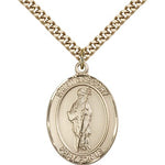 St. Gregory the Great Medal, Gold Filled, Large - 24&quot; 2.4mm Gold Plated Chain + Clasp