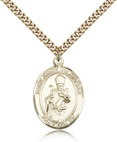 St. Simon Medal, Gold Filled, Large - 24&quot; 2.4mm Gold Plated Chain + Clasp