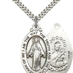 Scapular Medal, Sterling Silver - 24&quot; 2.4mm Rhodium Plate Endless Chain