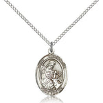 St. Eustachius Medal, Sterling Silver, Medium - 18&quot; 1.2mm Sterling Silver Chain + Clasp