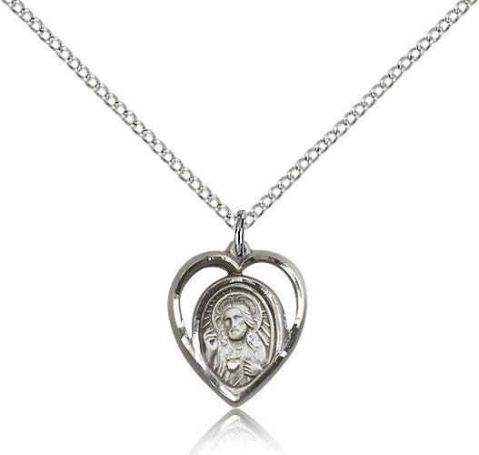 Scapular Medal, Sterling Silver - 18&quot; 1.2mm Sterling Silver Chain + Clasp