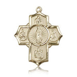 5 Way Cross Motherhood Medal, 14 Karat Gold - 14 KT Yellow Gold