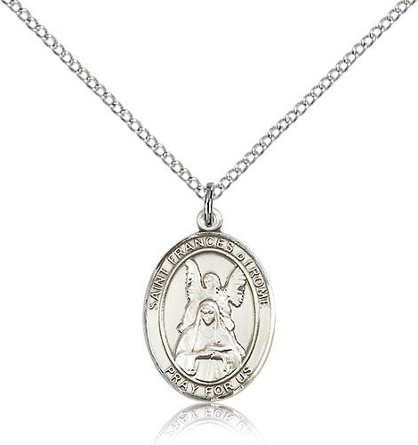 St. Frances of Rome Medal, Sterling Silver, Medium - 18&quot; 1.2mm Sterling Silver Chain + Clasp